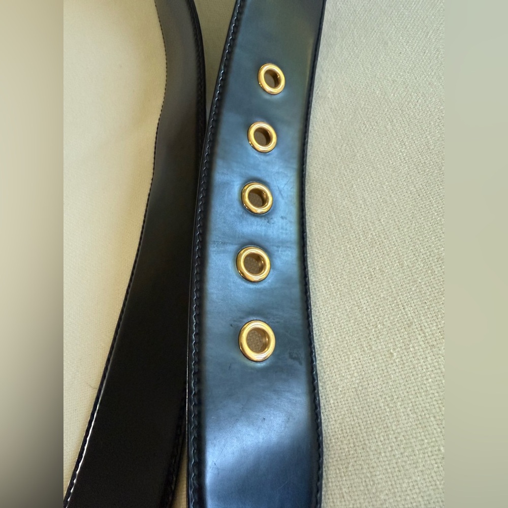 MIU MIU PRADA Leather Gold Hardware 5 Hole Wide Belt 85/34 - Picture 10 of 16